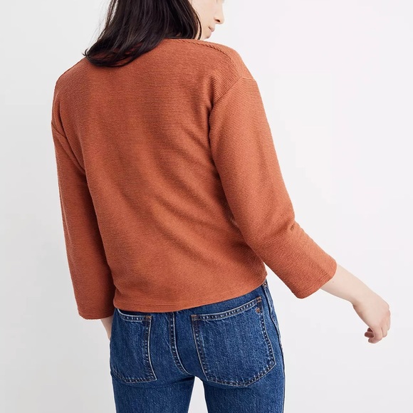 Madewell Texture & Thread Off-White Long-Sleeve Tie-Front Top Size Medium - Picture 3 of 9